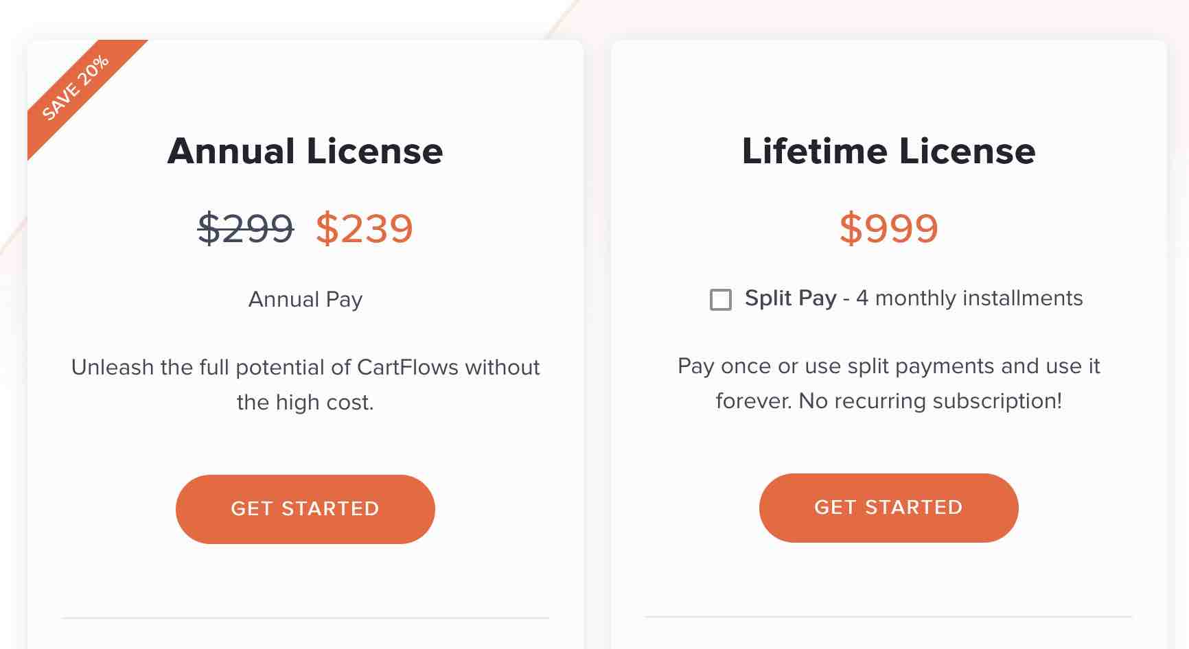 Cartflows propose deux licences de prix.