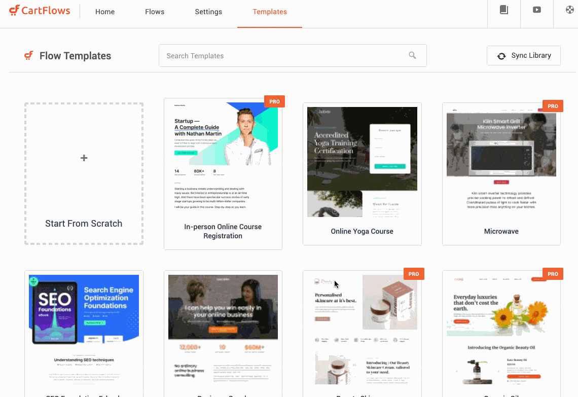 Les templates Elementor proposés par Cartflows.