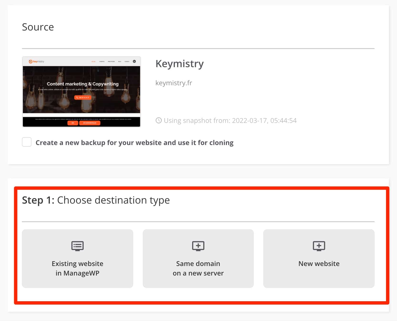 Les migrations et clonages de sites sont permises sur ManageWP.