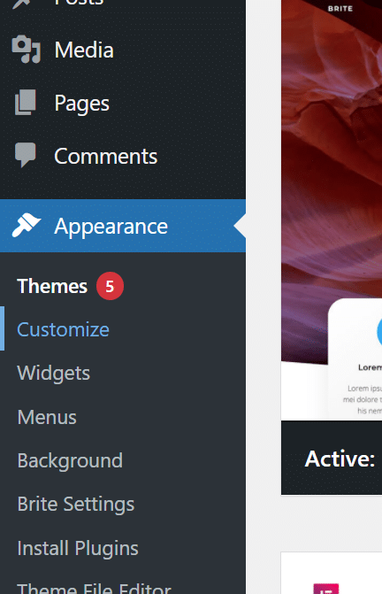 WordPress menu to access the sidebar settings.