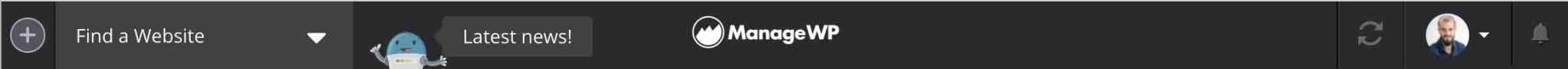 La barre de navigation du haut de page de ManageWP.