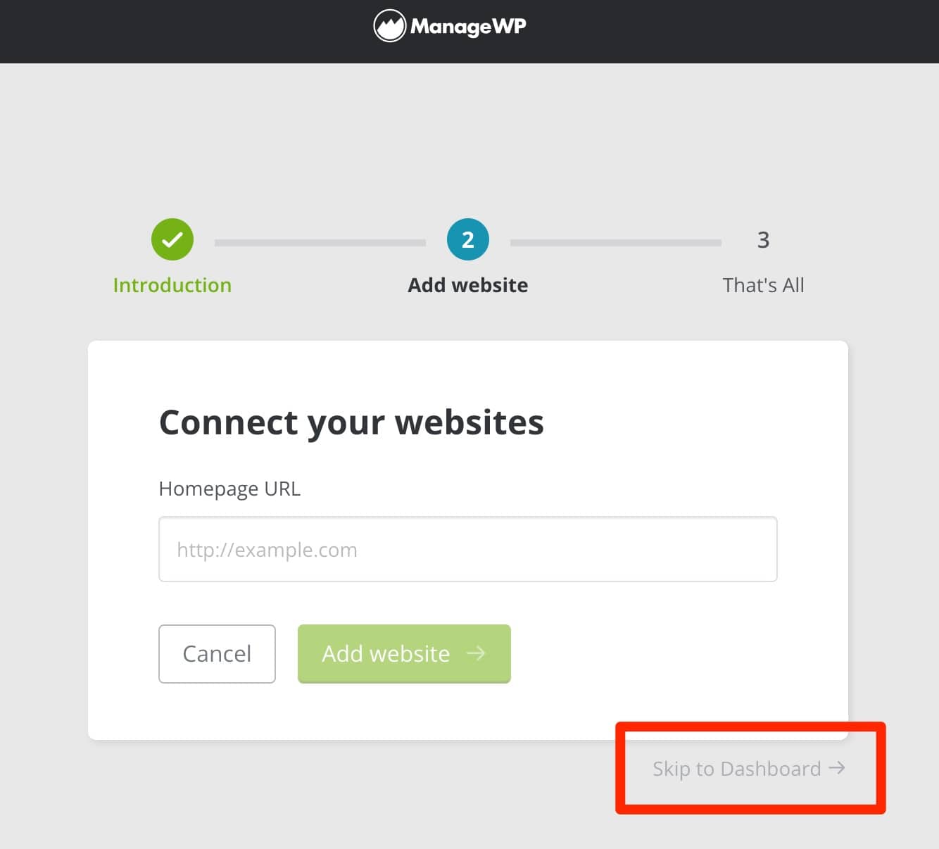 Connexion d'un site à ManageWP.