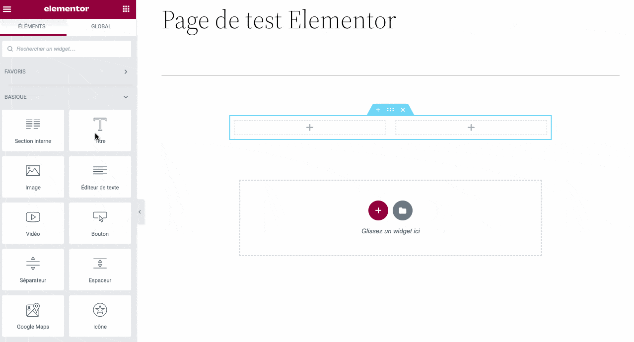 Interface du constructeur de pages WordPress Elementor