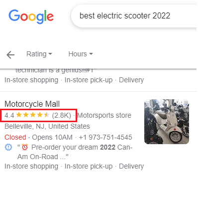 Ratings on Google search results. 