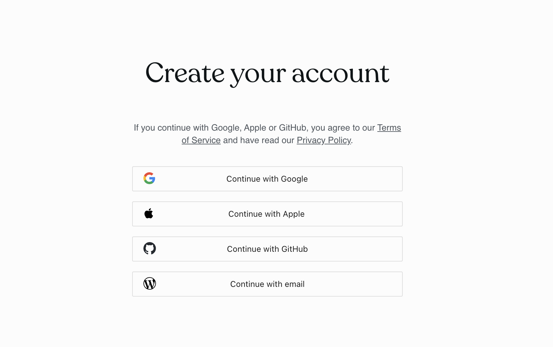 Creating an account with WordPress.com.