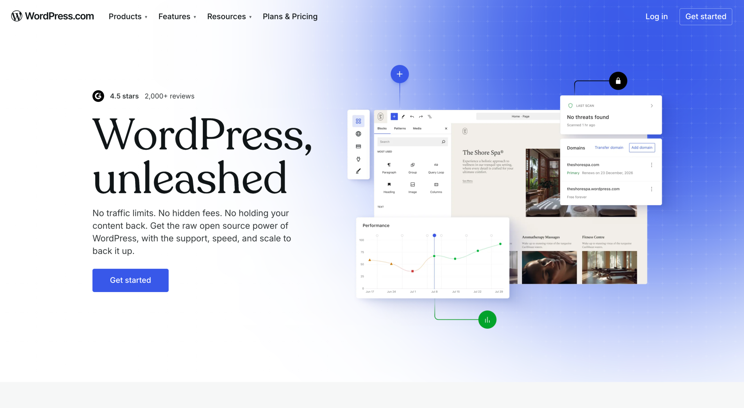 Home page of WordPress.com.