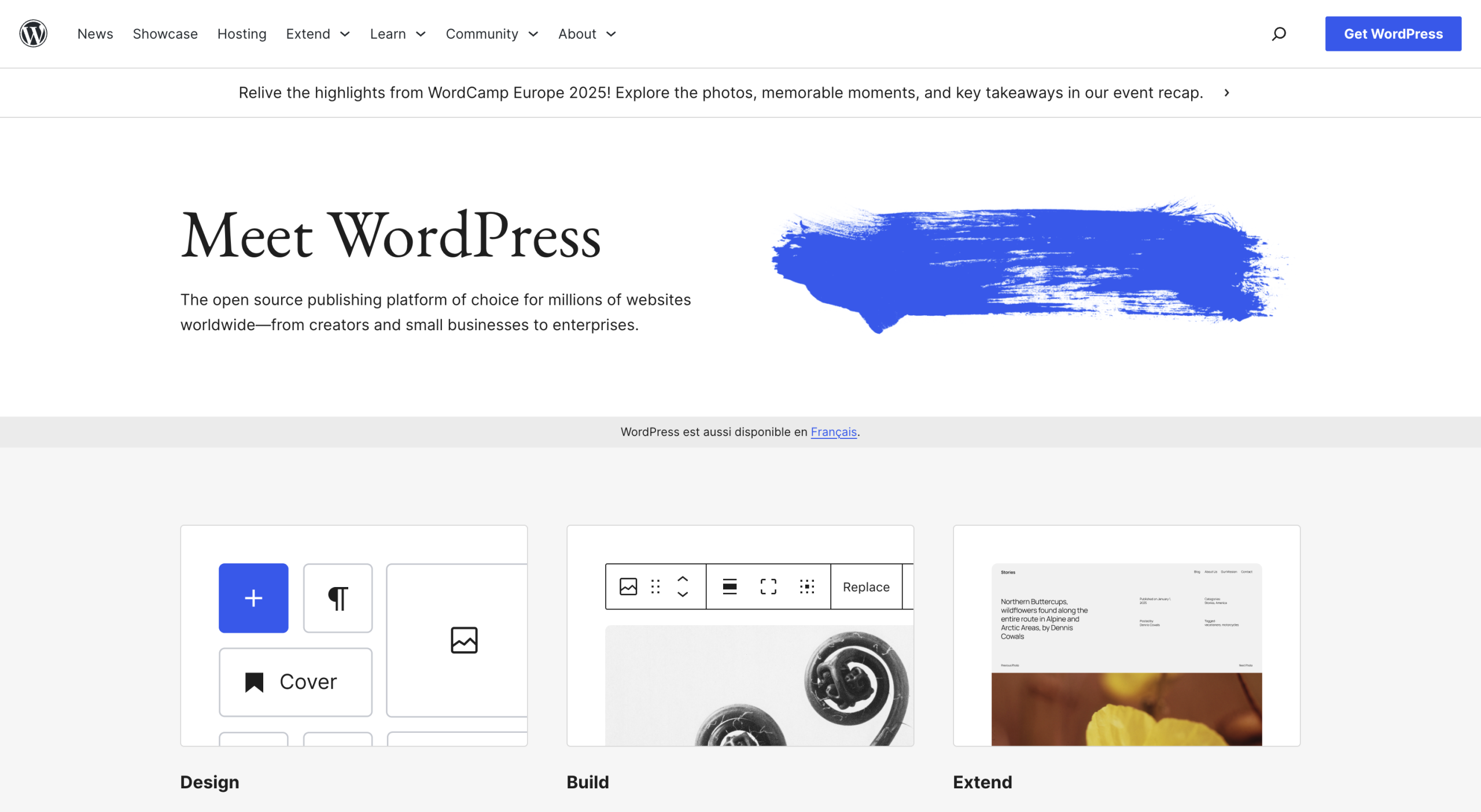 The homepage of WordPress.org.