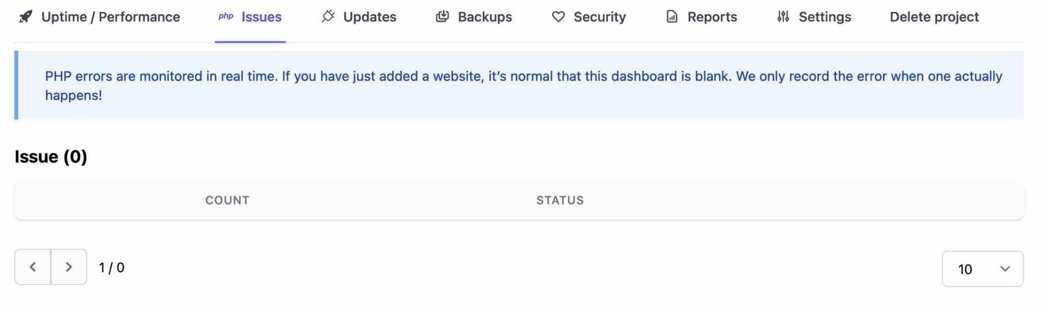 WP Umbrella is able to report any PHP issue on your WordPress site. 
