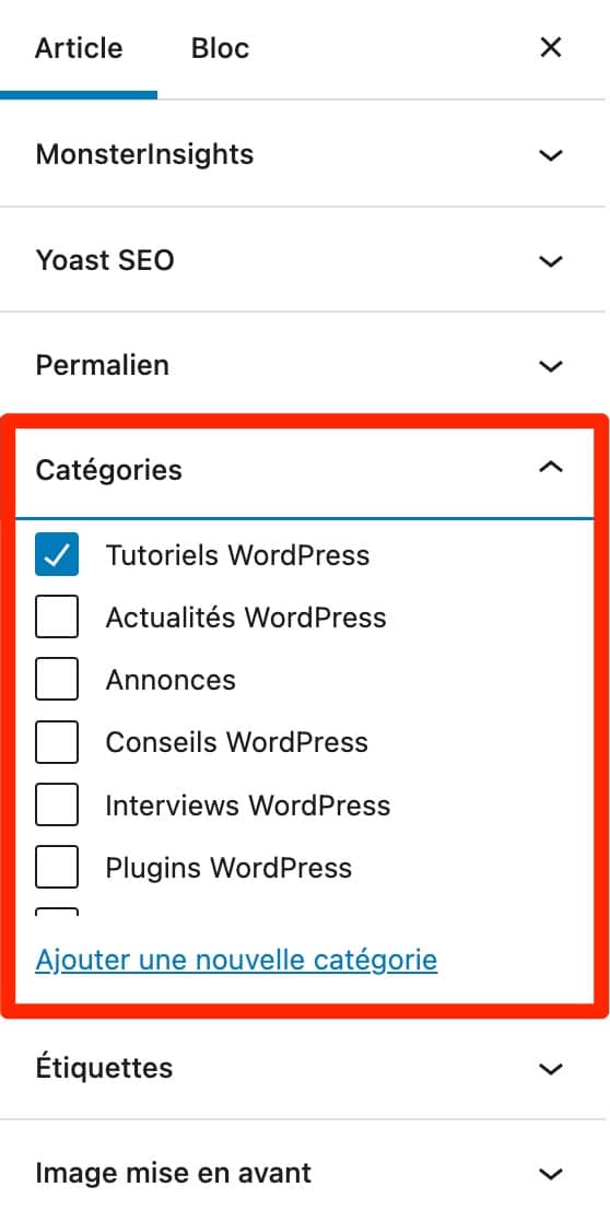 WordPress permet de sélectionner une ou plusieurs catégories pour vos articles.