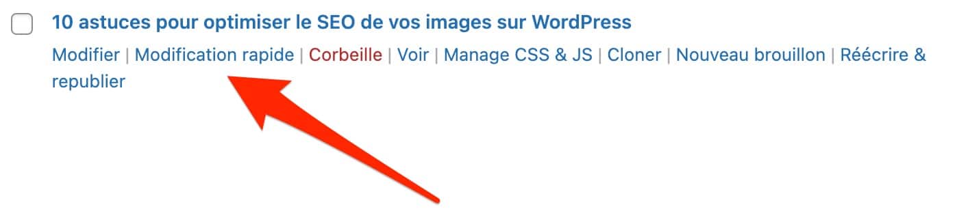 WordPress dispose d'une option pour modifier rapidement vos contenus.