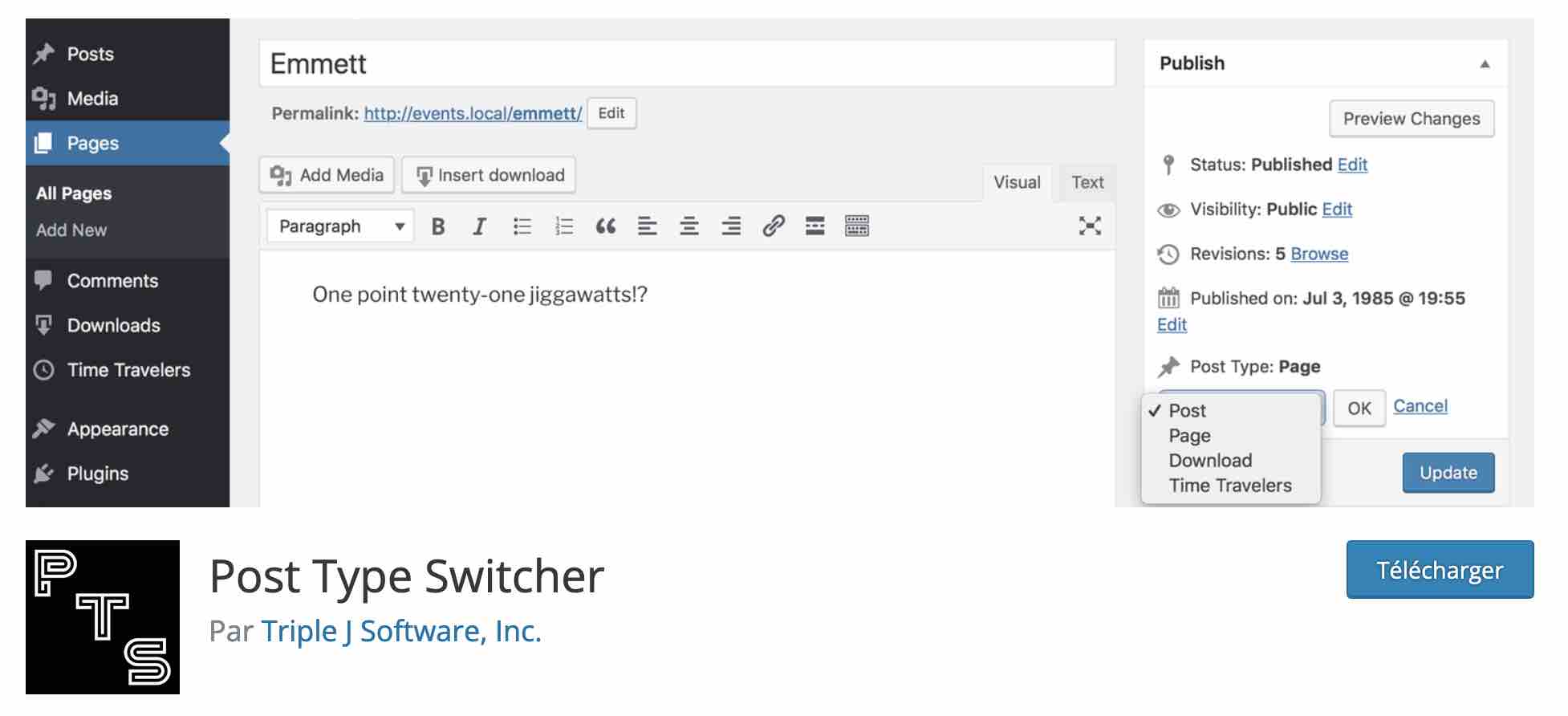 L'extension WordPress Post Type Switcher.