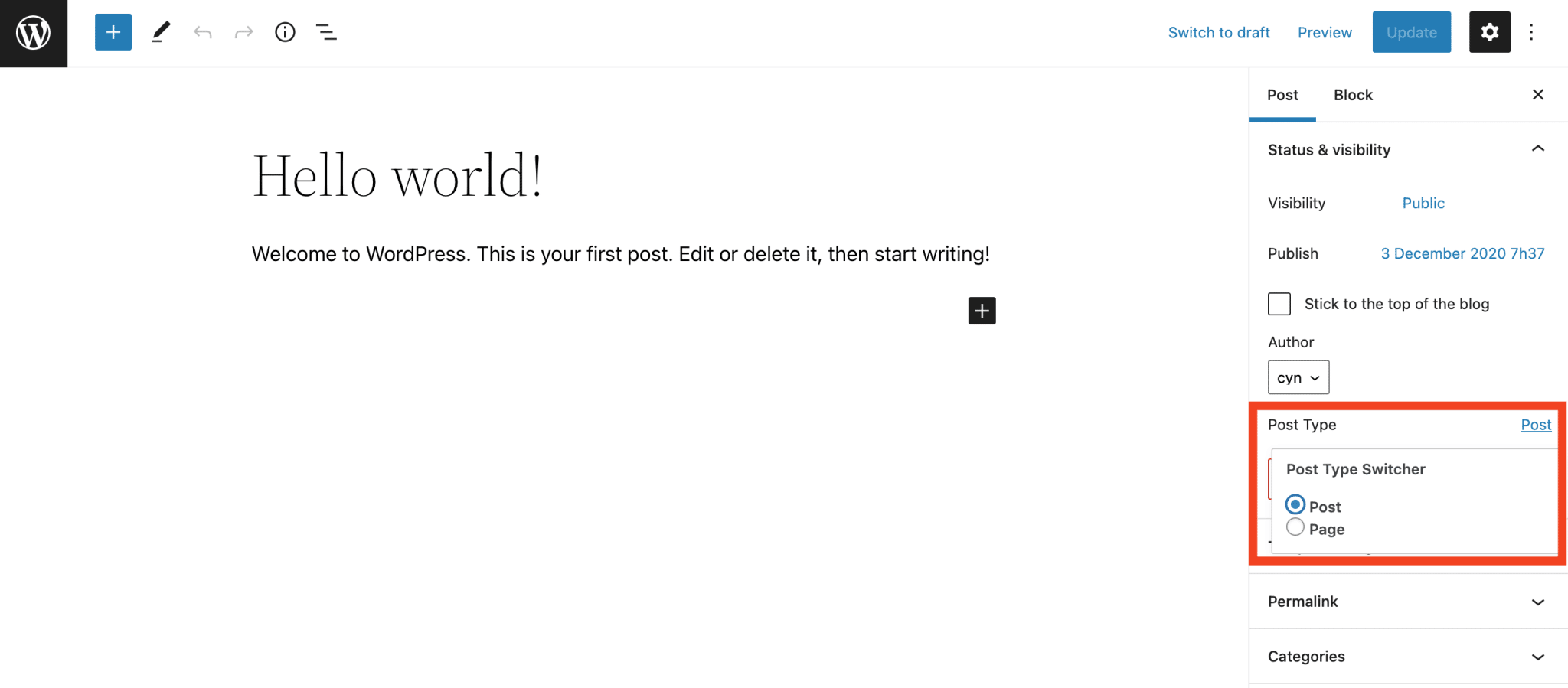 The WordPress Post Type Switcher plugin allows you to turn a post into a page or a page into a post.