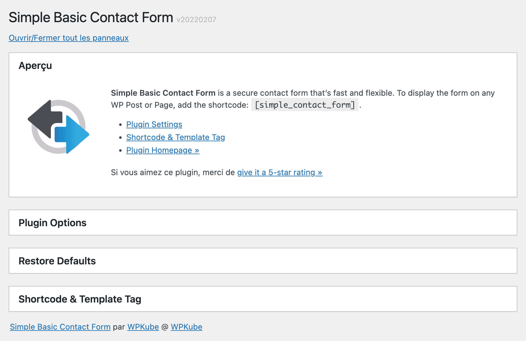 Réglages de Simple Basic Contact Form.