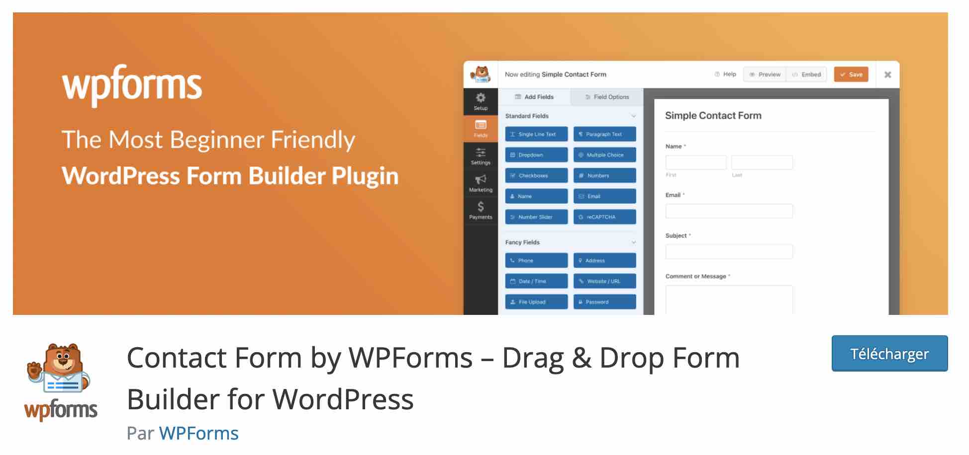 Contact Form by WPForms est un plugin pour créer des formulaires sur WordPress.