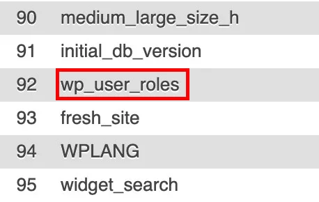 wp_user_roles sur la BDD WordPress.