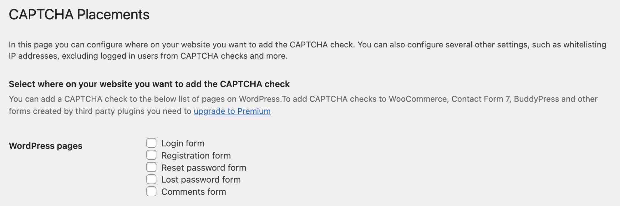 CAPTCHA 4WP peut être activé sur différents formulaires.