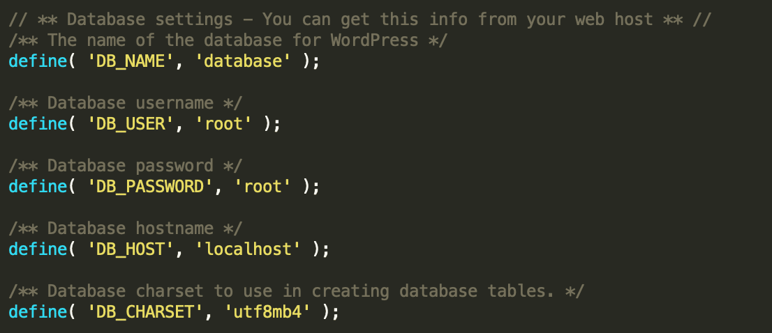 An example of a locally-created WordPress database.