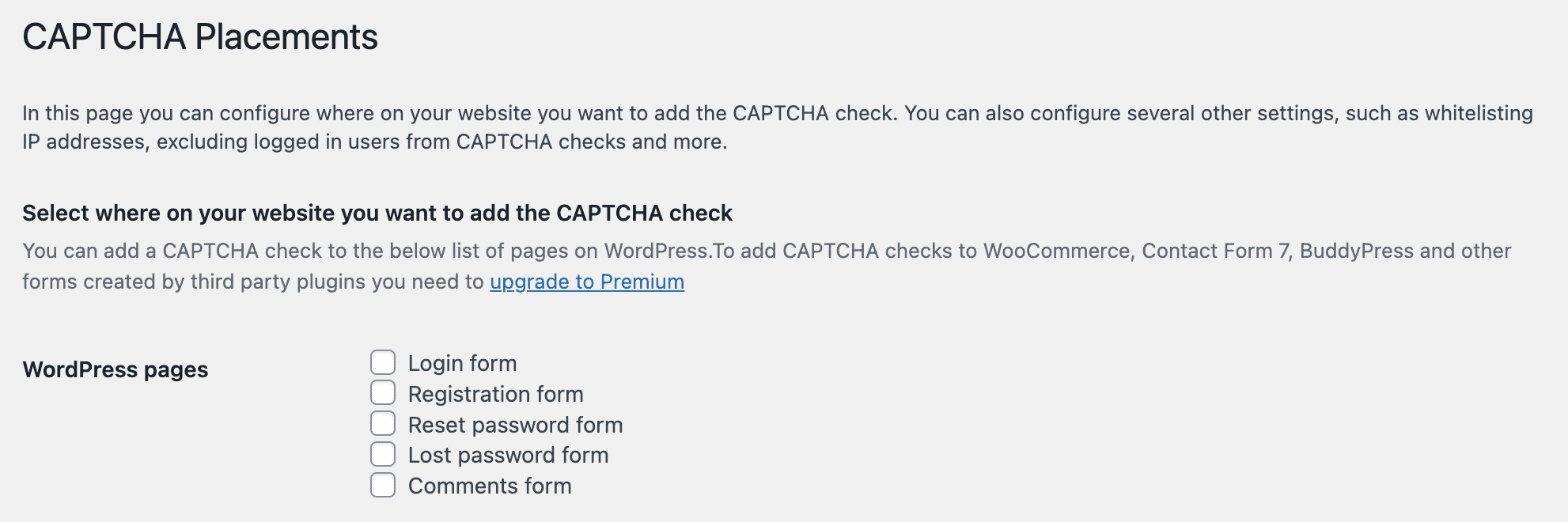 CAPTCHA 4WP placements.