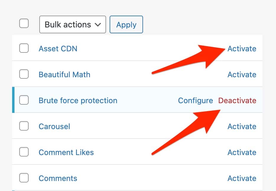 You can activate Jetpack's modules with one click.
