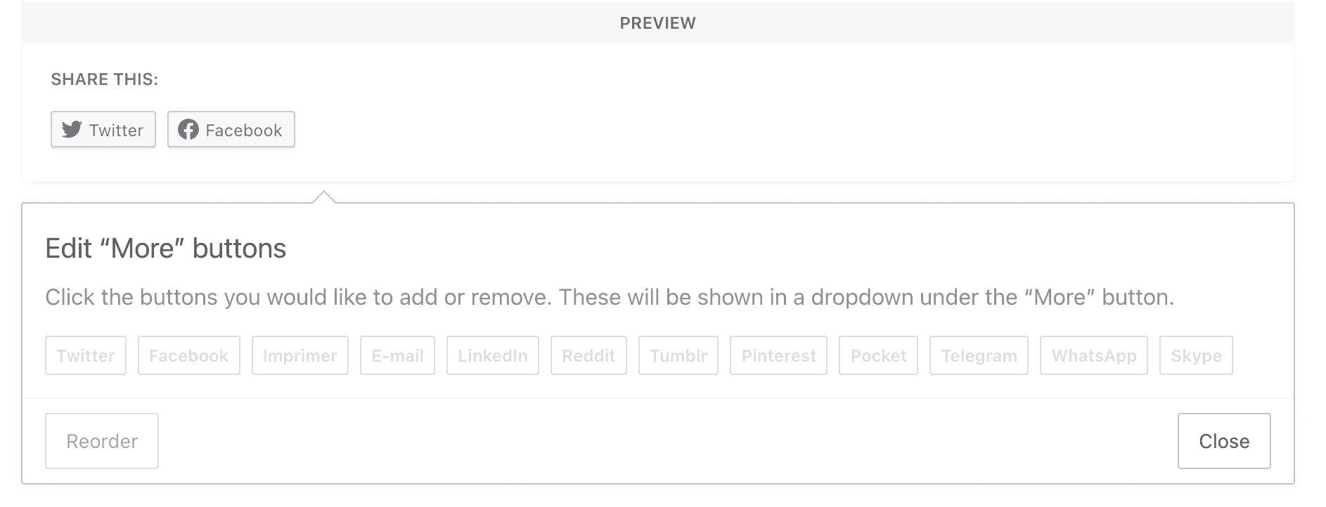 The sharing buttons offered by Jetpack.