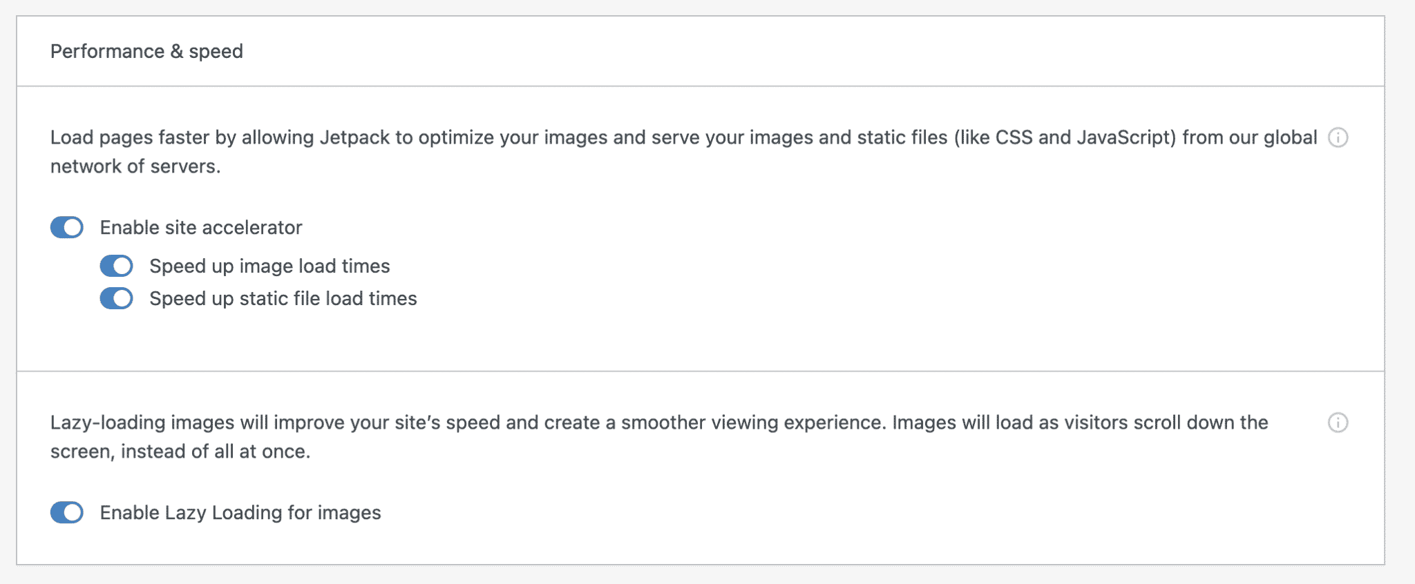 Jetpack's performance and speed module.