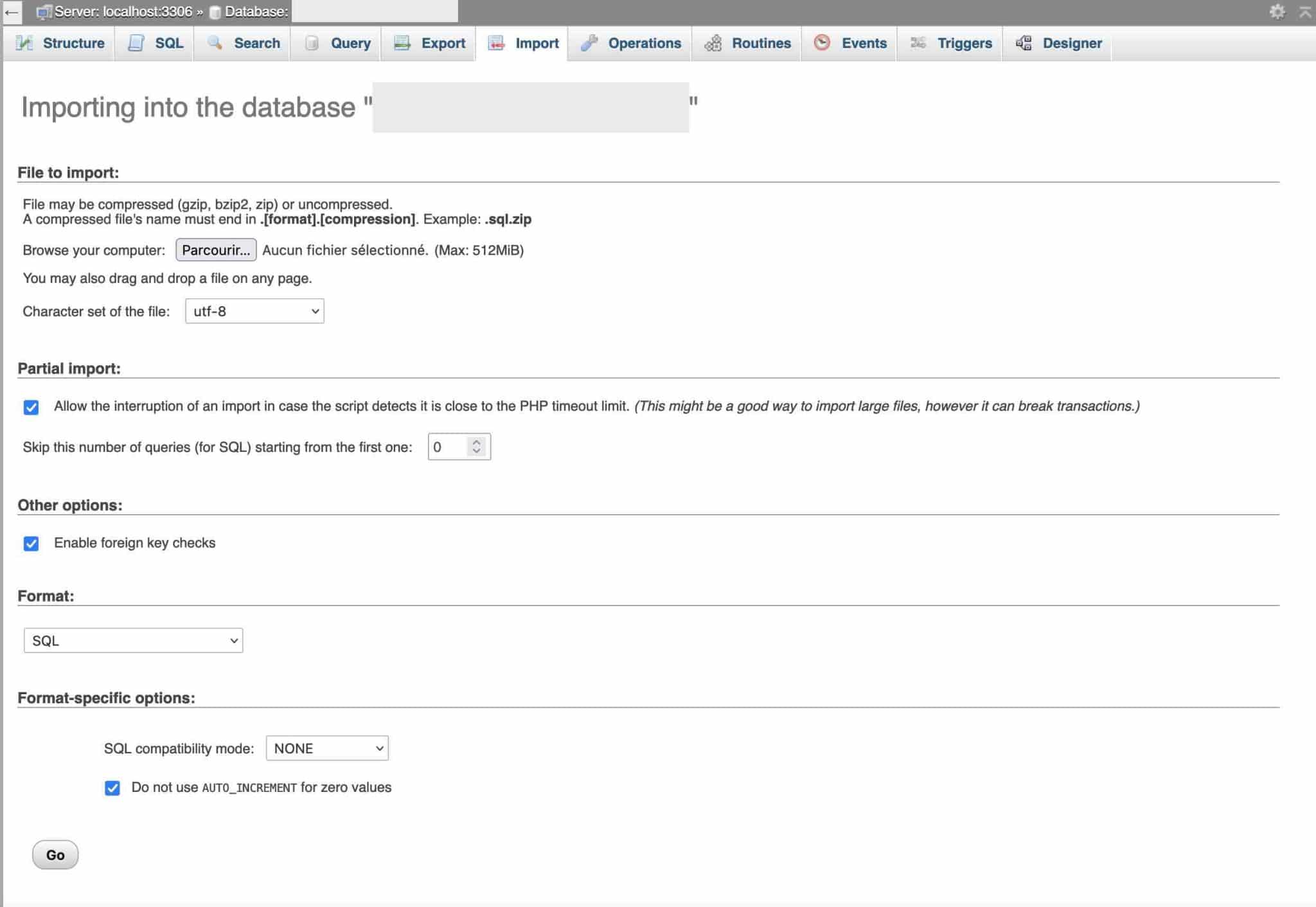 Importing the WordPress database.