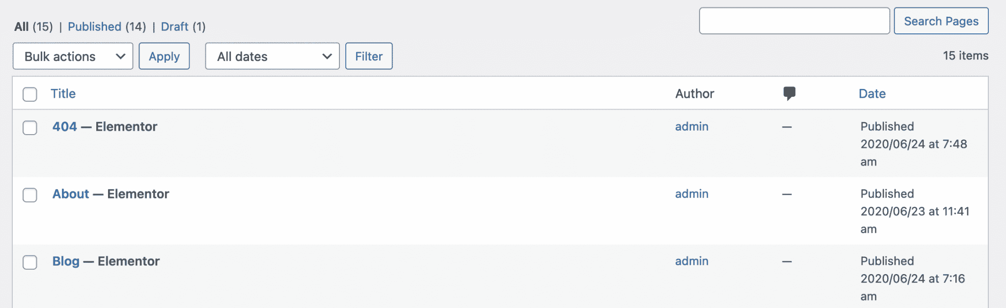 A preview of the pages created with Elementor on your WordPress back office.