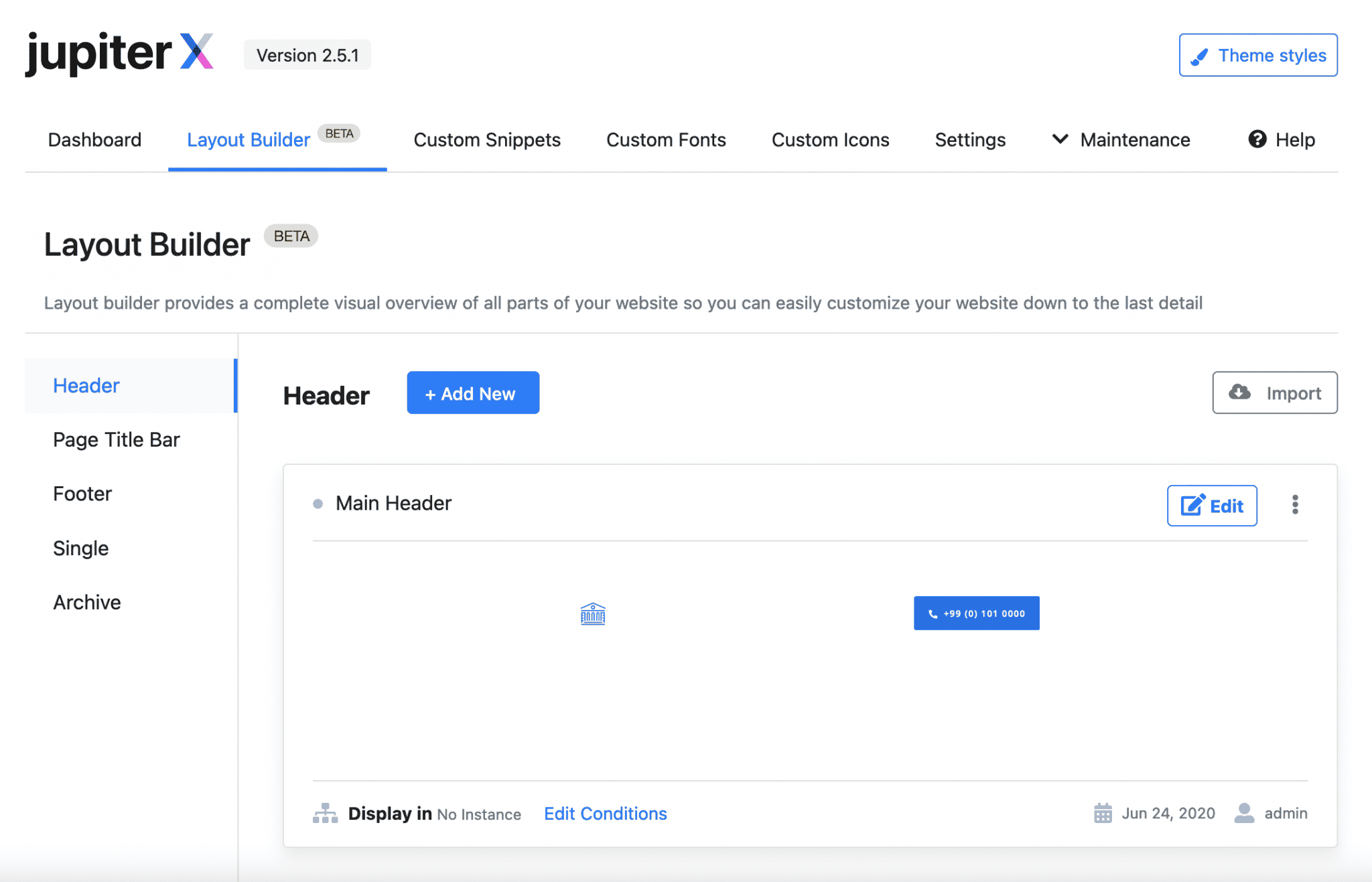 Layout Builder of the Jupiter theme X2.