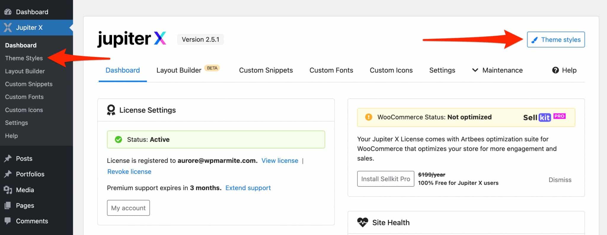 Theme styles of Jupiter X.