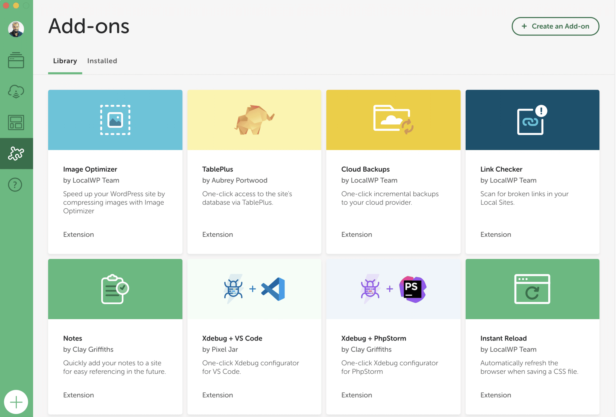 The add-ons offered by Local by Flywheel.