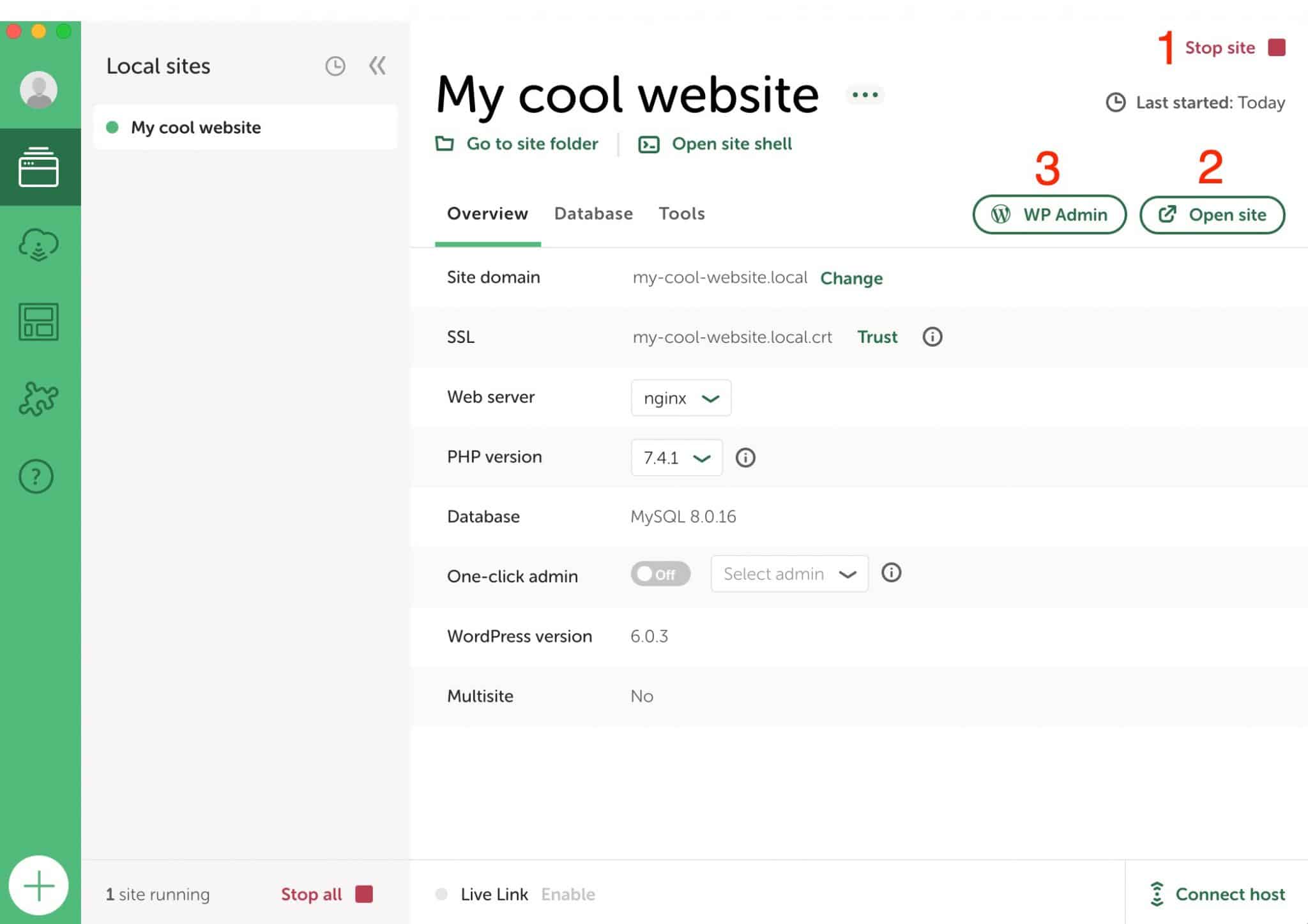 Buttons allow you to make changes simply on Local.