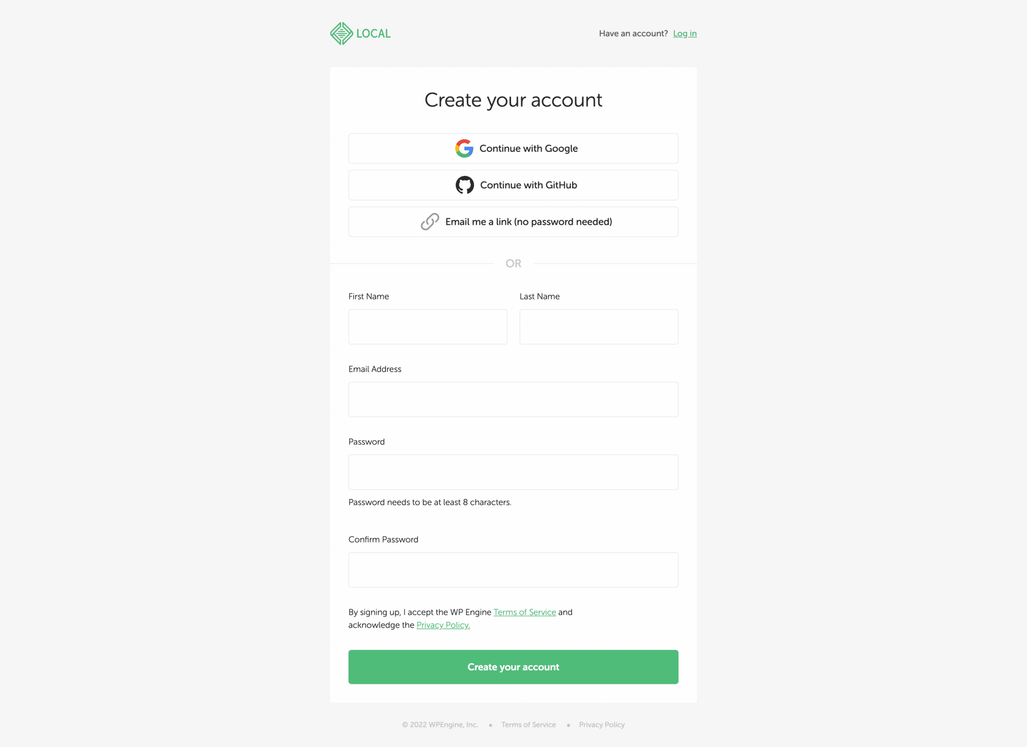 You can connect a Google or GitHub account to use Local.