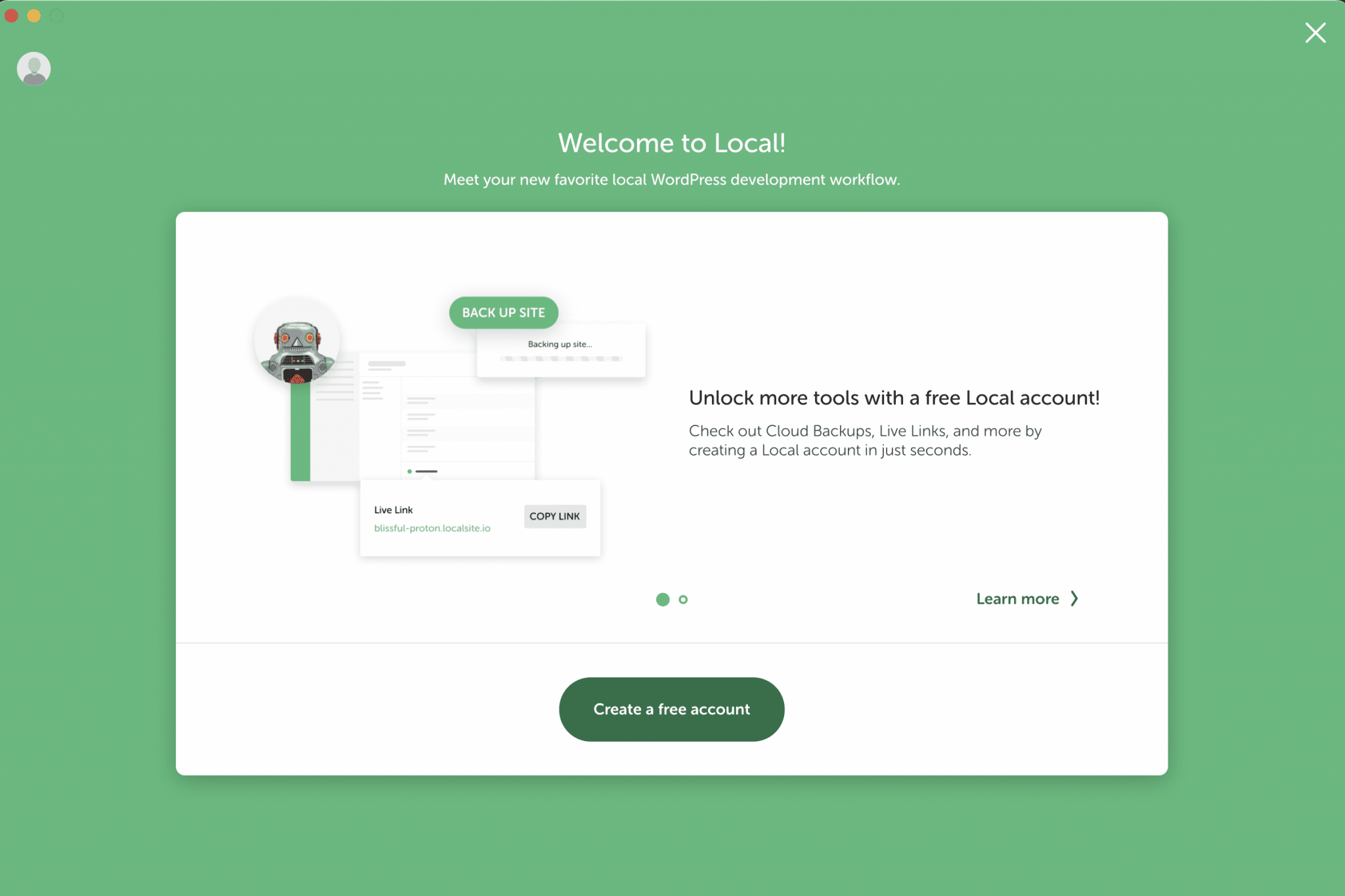 Using Local by Flywheel requires creating a free account.