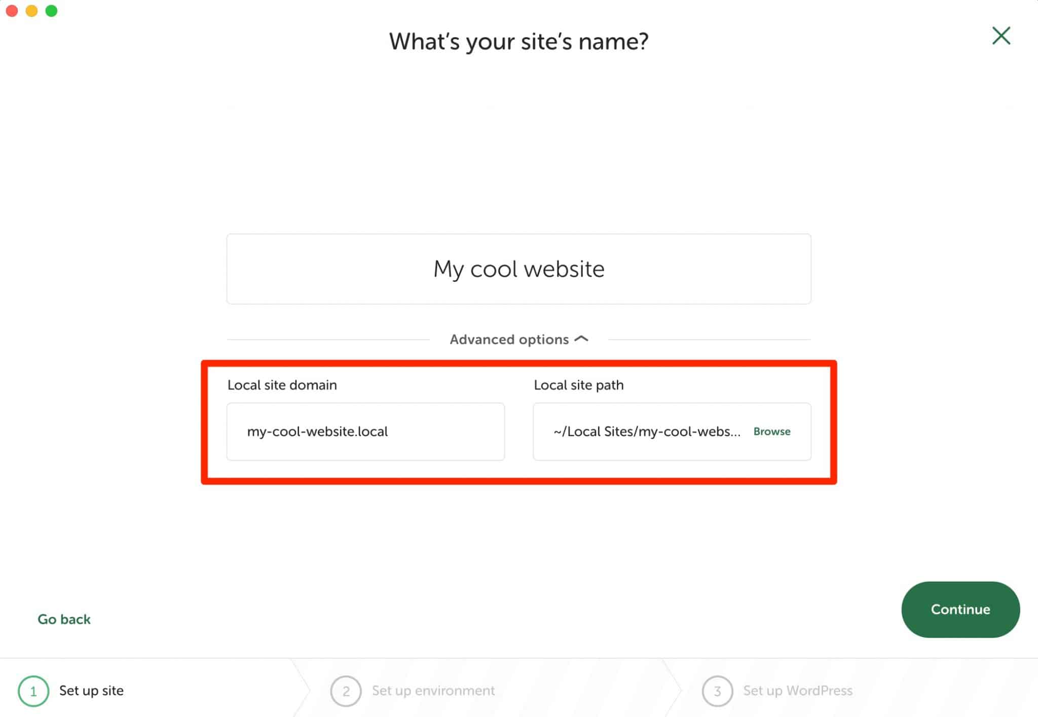 One of the steps in creating a site with Local is to give it a domain name. 