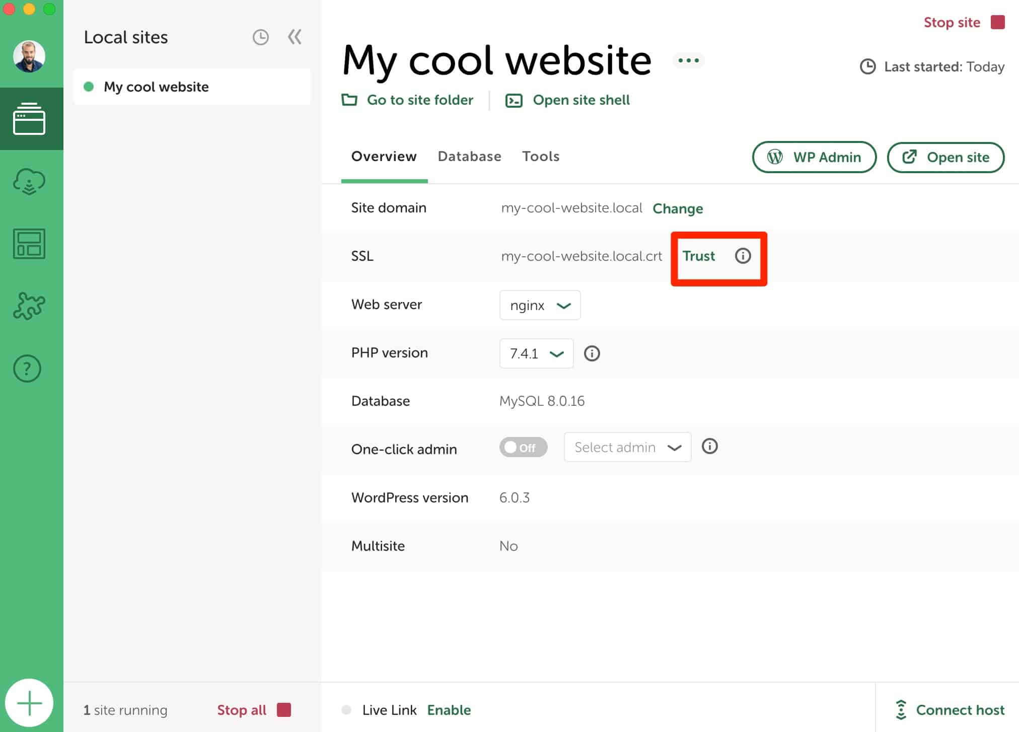 Local allows you to simulate switching to HTTPS.