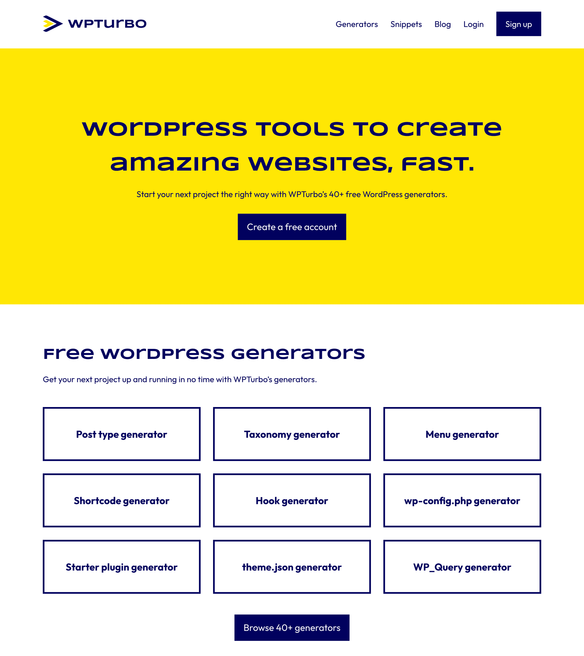 صفحه اصلی WPTurbo، سایتی که به توسعه دهندگان وردپرس کمک می کند تا سایت ها را سریعتر بسازند.