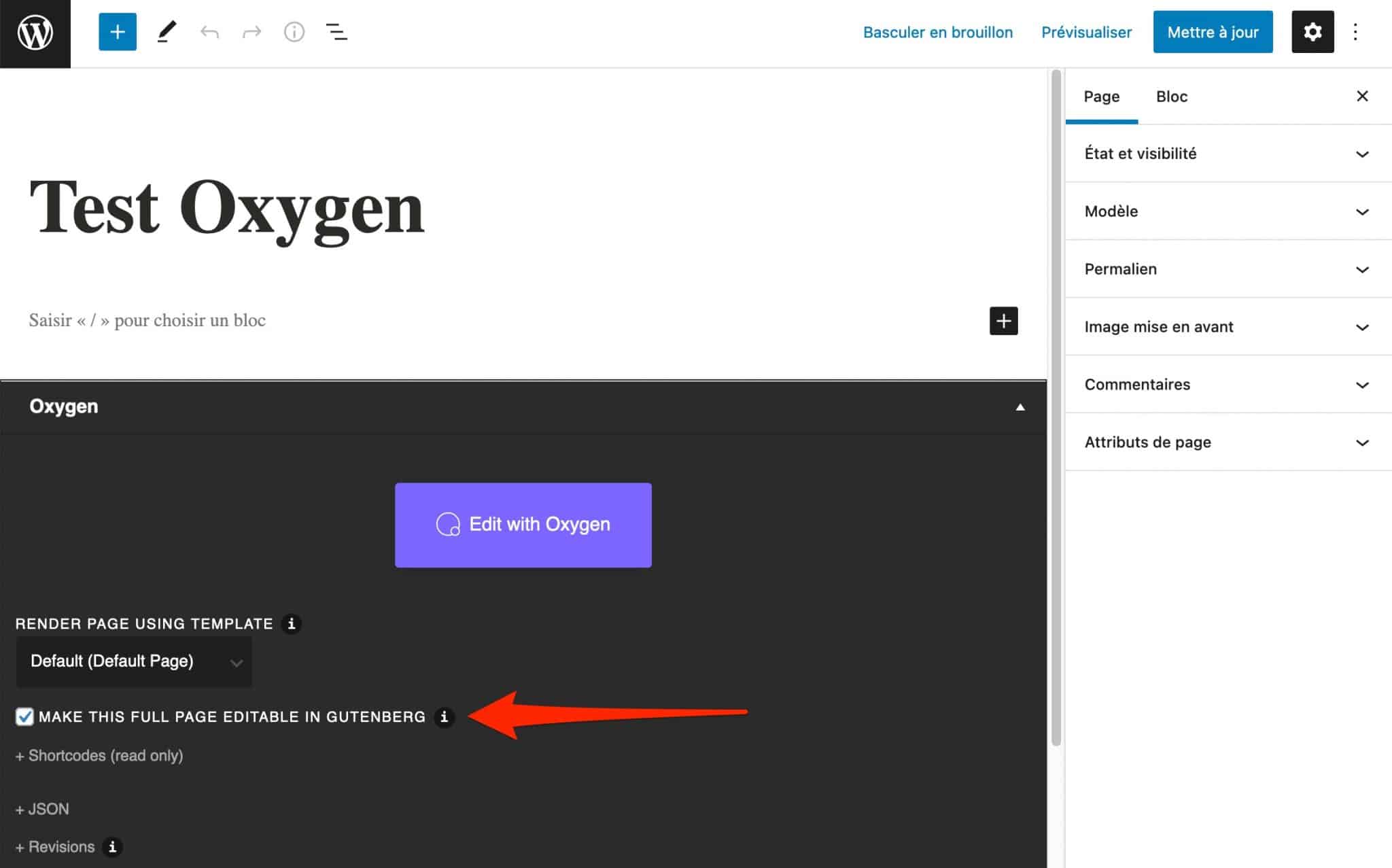 Des blocs créés avec Oxygen Builder peuvent être modifiés avec Gutenberg.