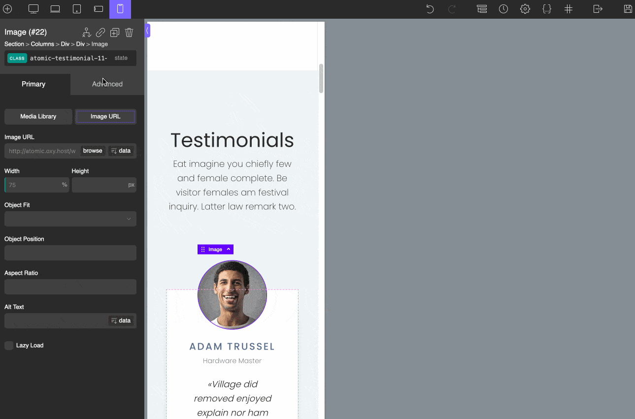 Editing responsiveness is very easy in Oxygen Builder.
