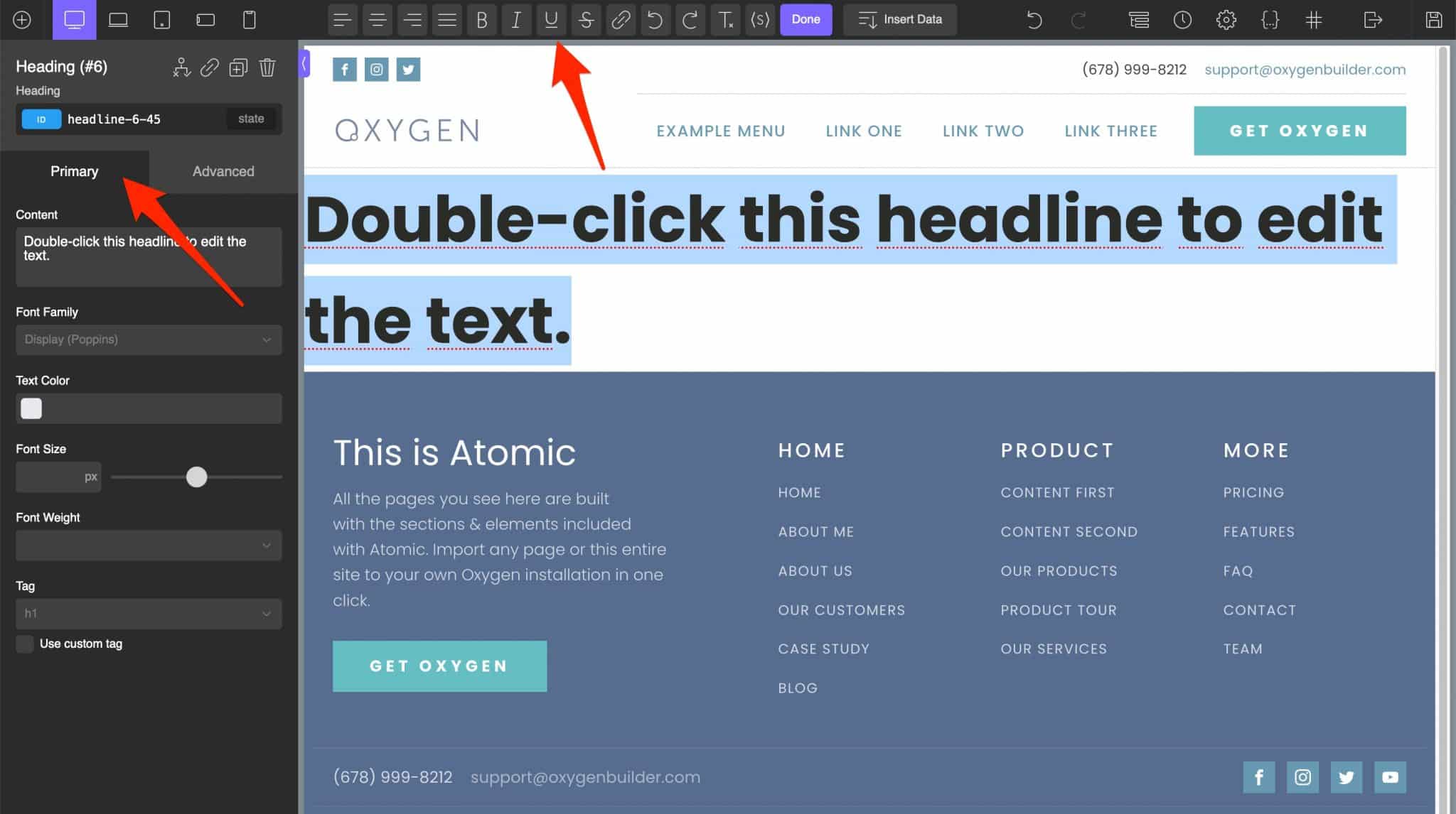 Customizing the title in Oxygen Builder.