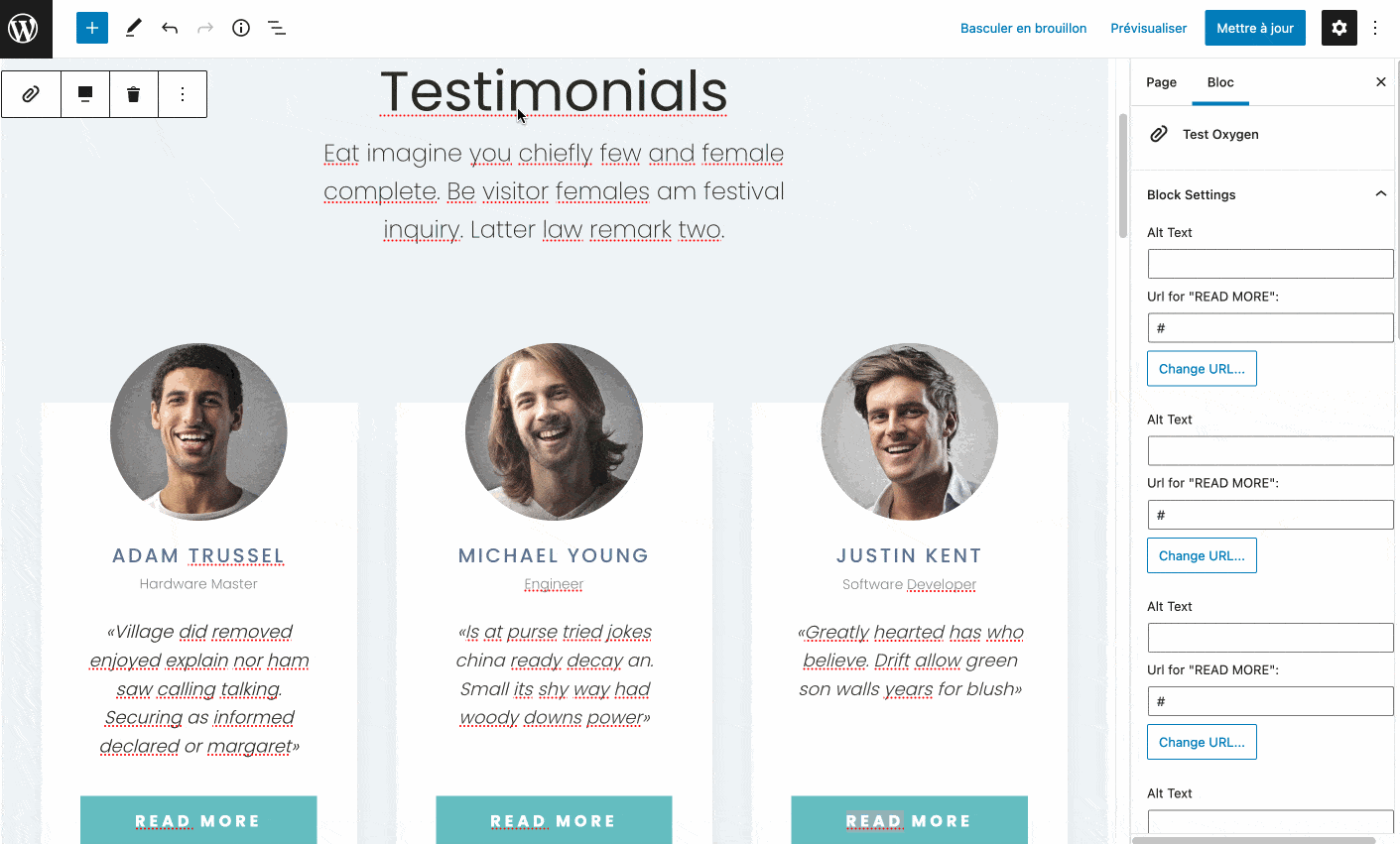 Modifying an Oxygen block with Gutenberg.