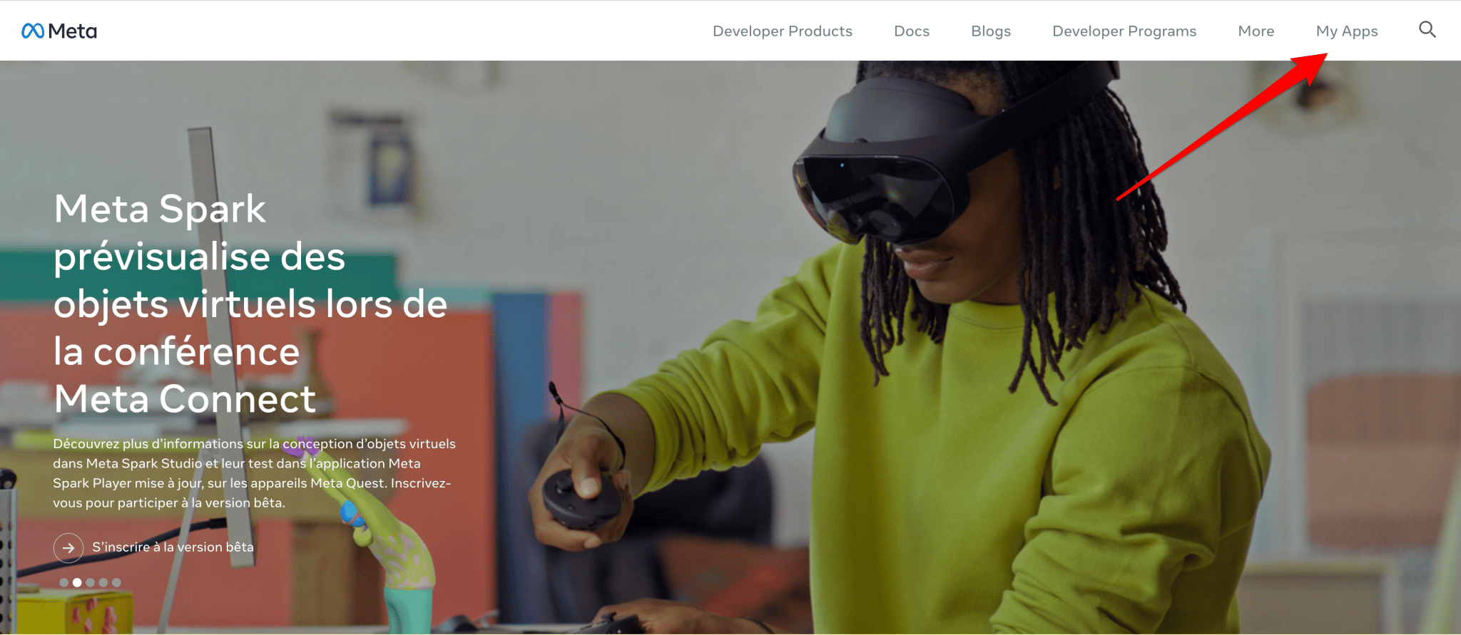 La plateforme Meta for Developers.