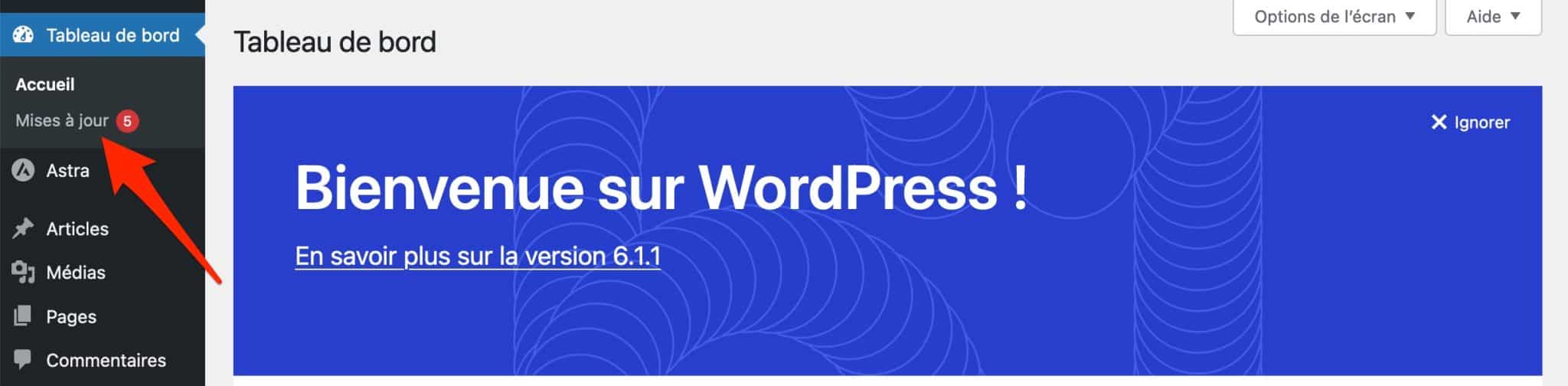 L'interface d'administration de WordPress vous signale quand une mise à jour est disponible.