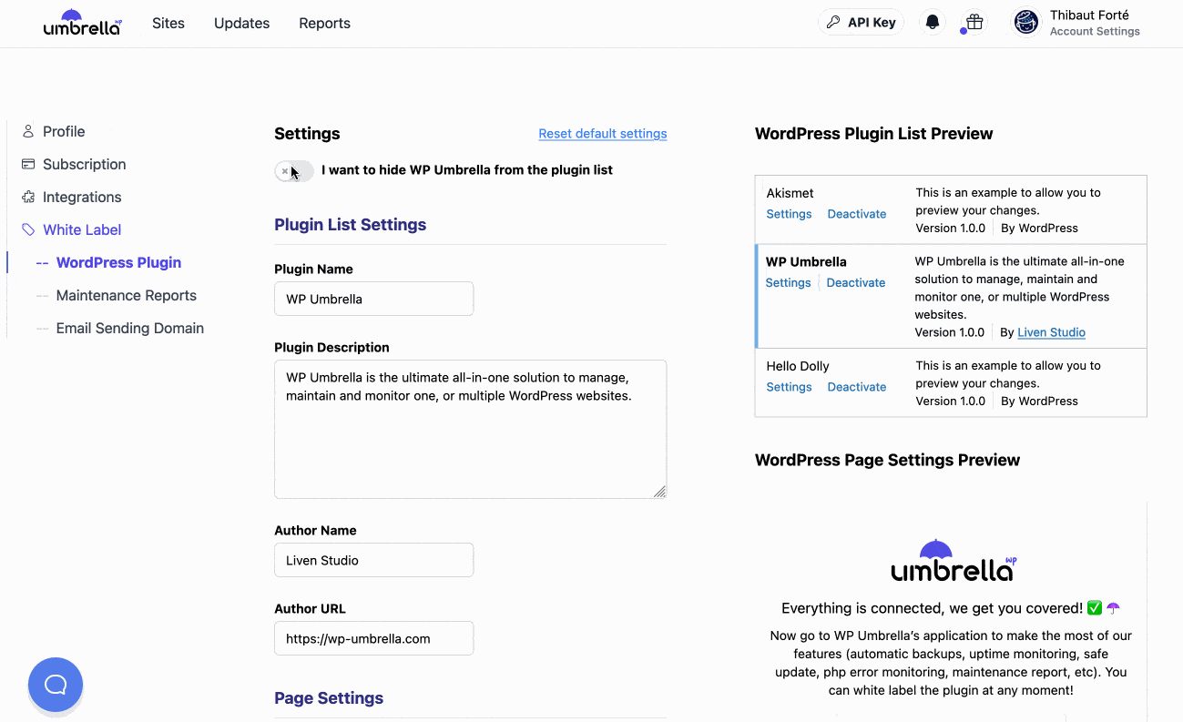 The White Label option of the tool.