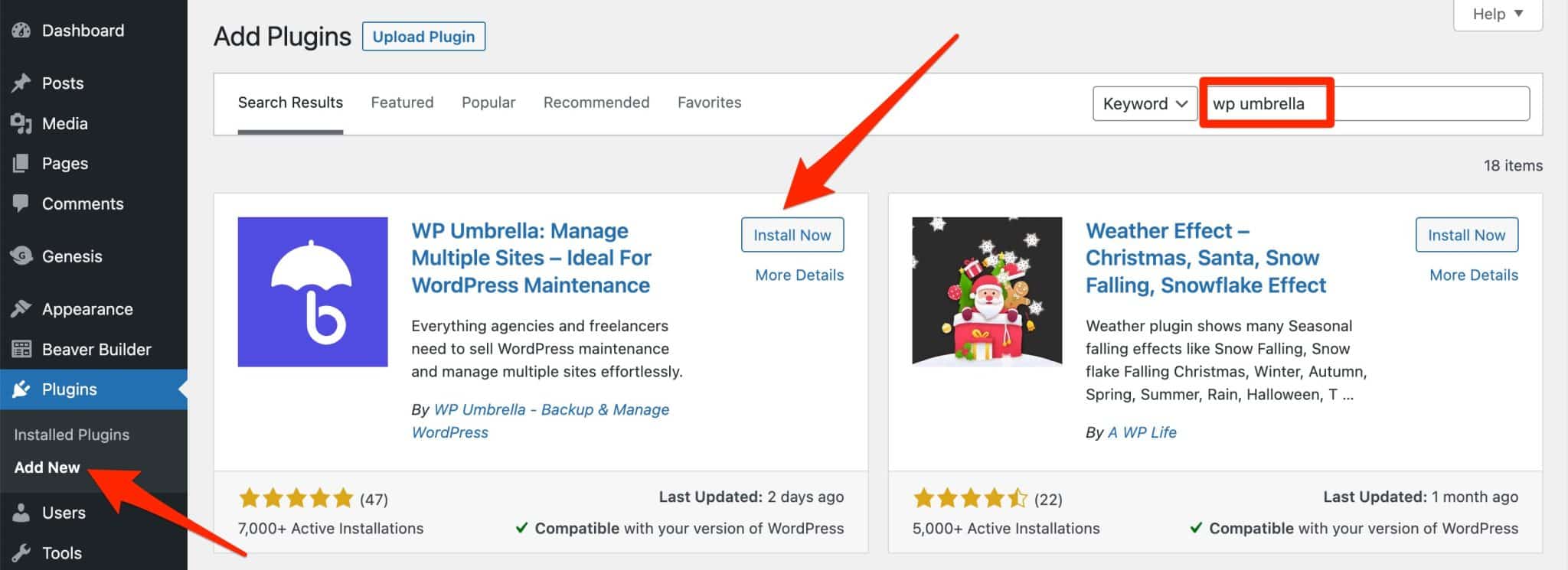Add the WP Umbrella plugin on a WordPress site.