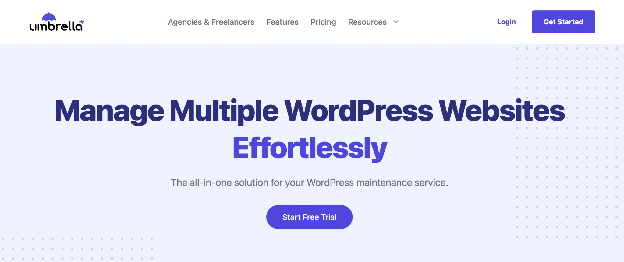 Homepage of the WP Umbrella website.