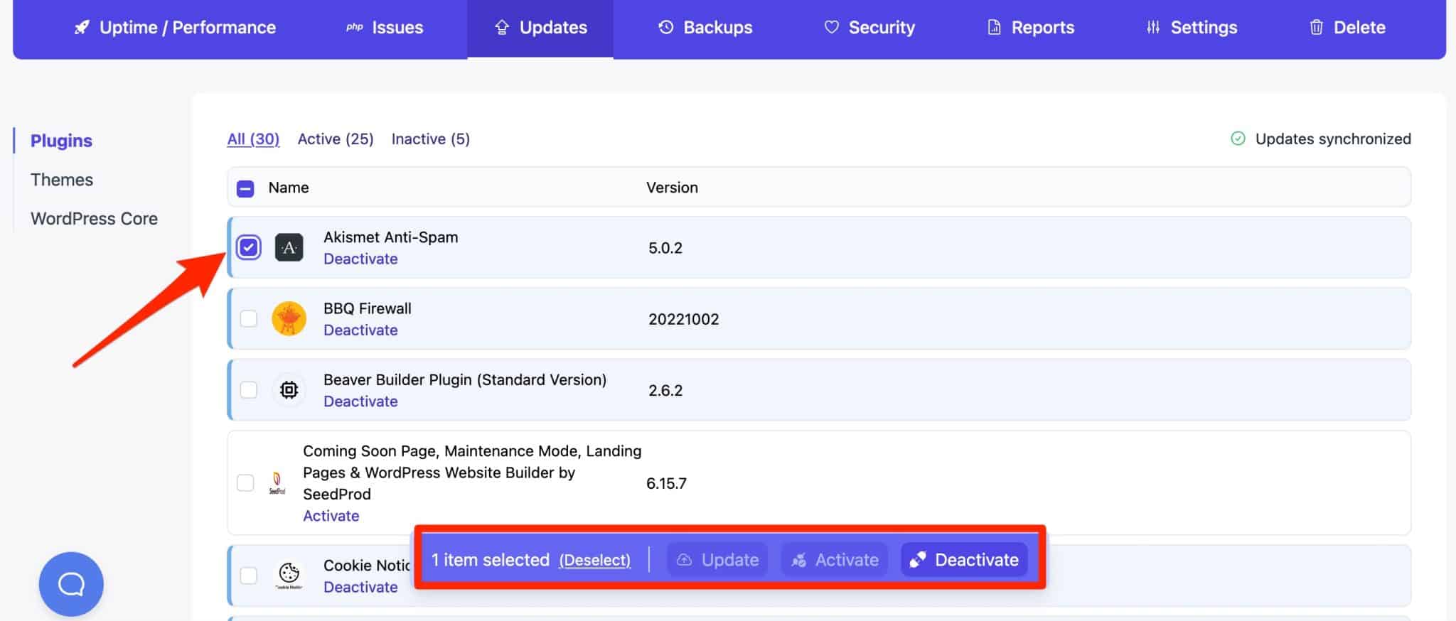WP Umbrella allows you to update your WordPress plugins.
