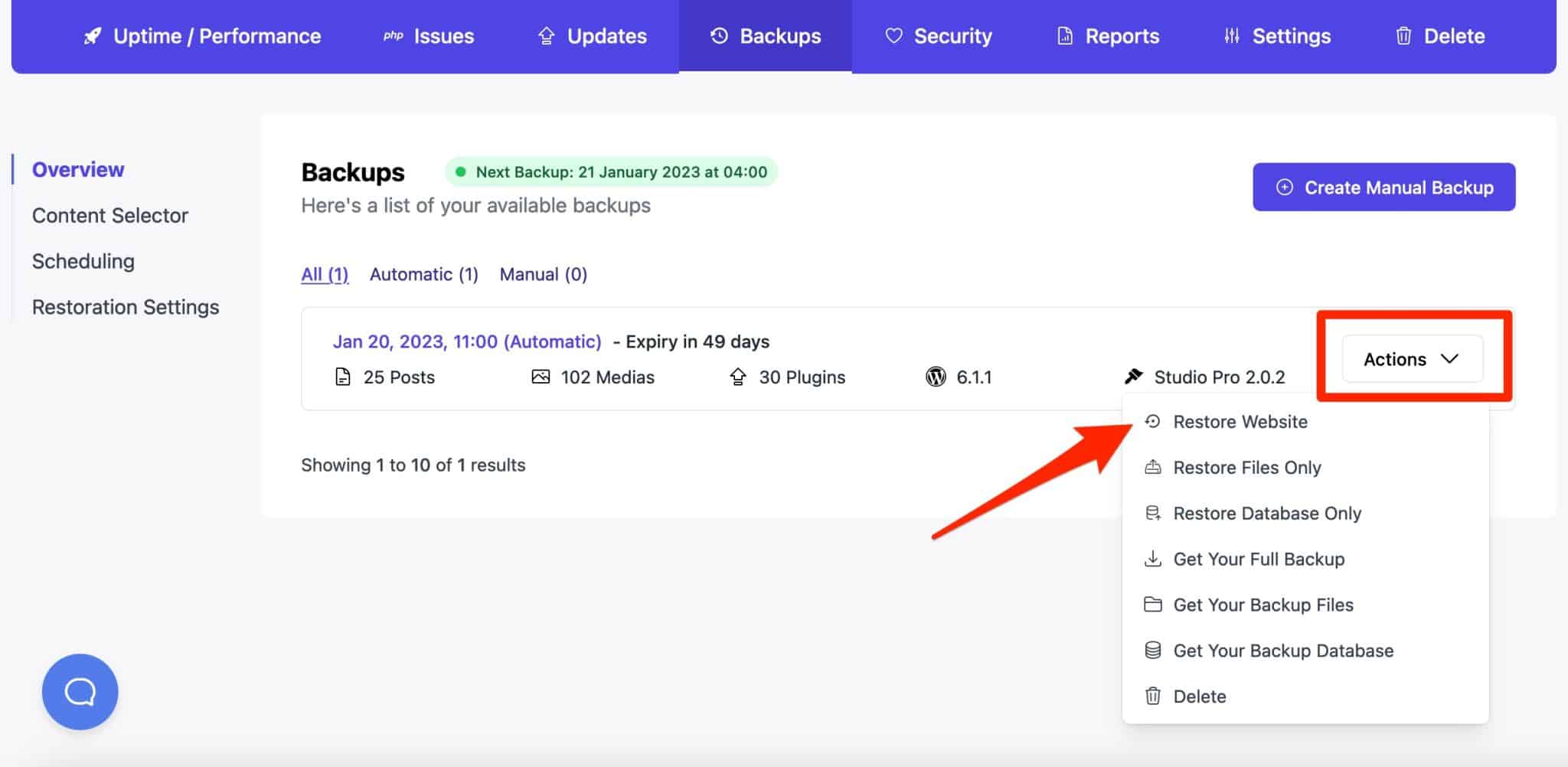 You can restore a WordPress site.