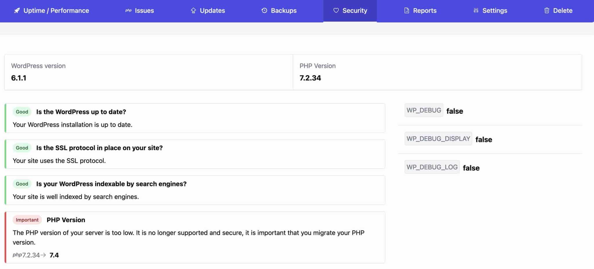 Security options offered by WP Umbrella.