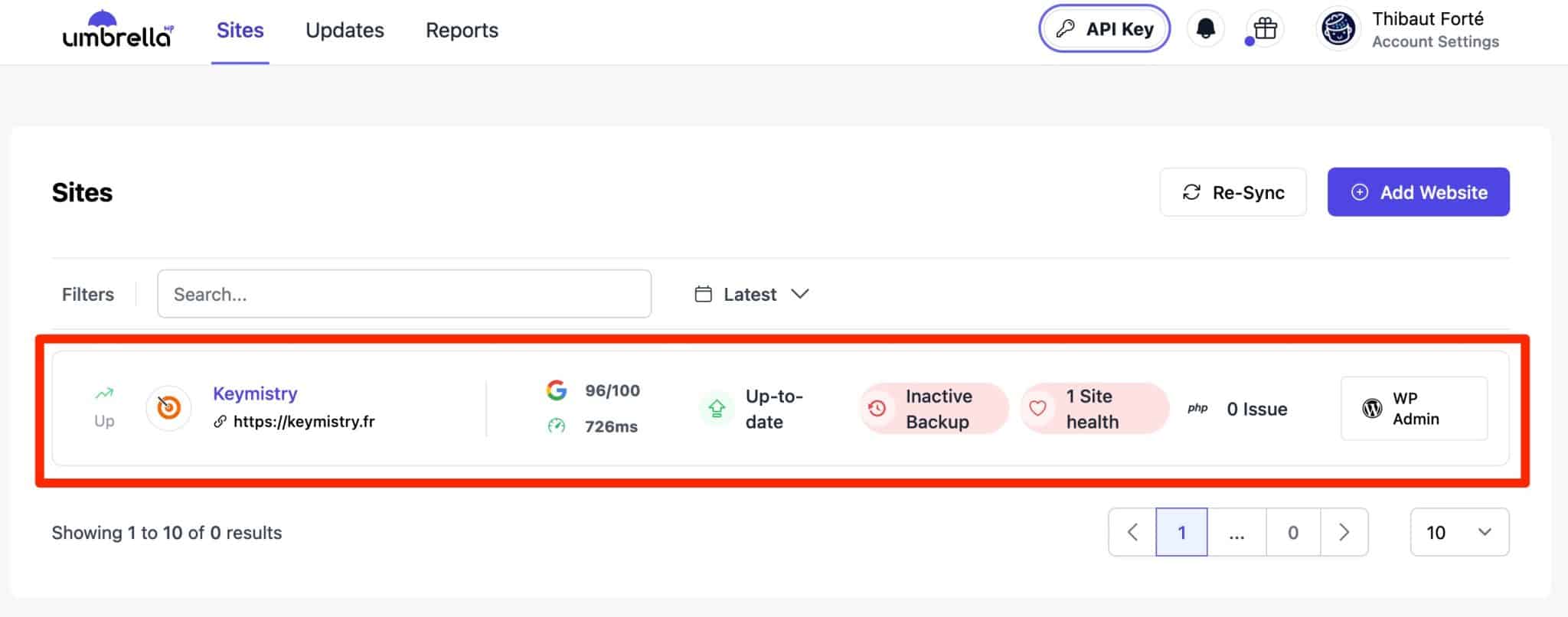 WP Umbrella is now connected to you WordPress site.