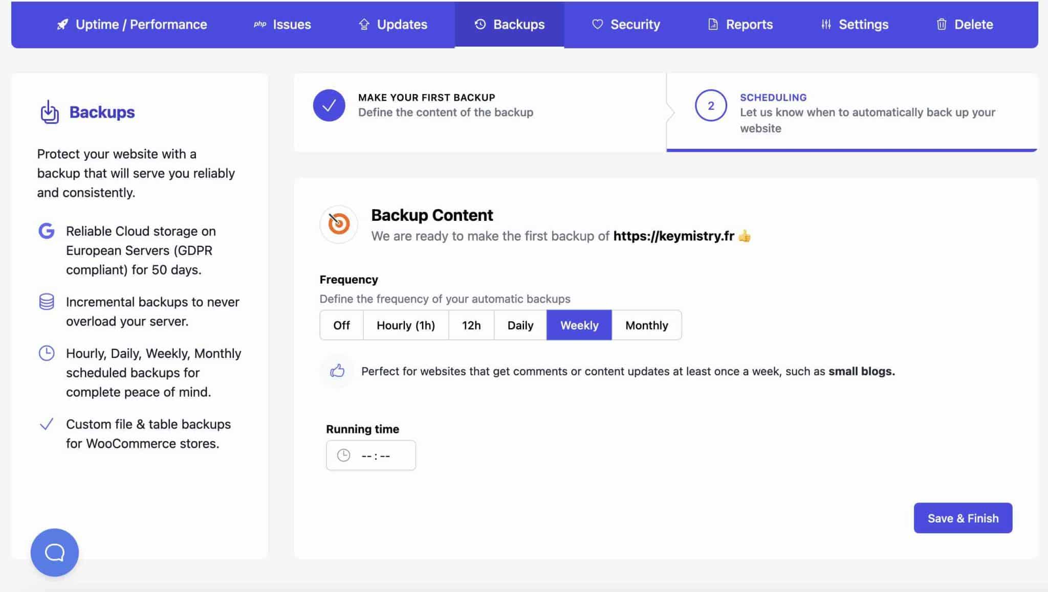 With WP Umbrella, you can schedule your backups.